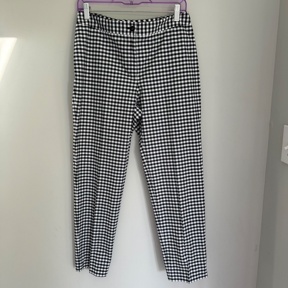 J. McLaughlin Black White Gingham Pedal Pusher Cropped Pants Cotton Stretch 6